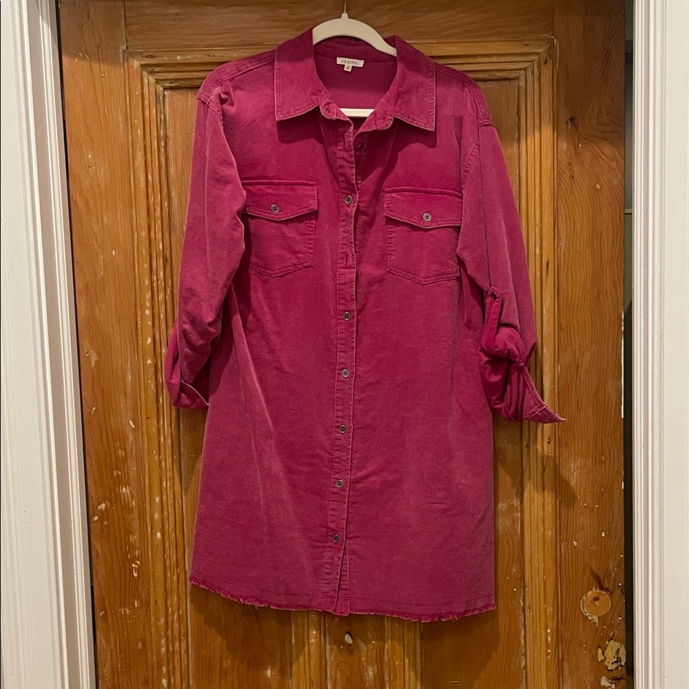 Pink/Fuschia Button-Up Corduroy Shirt Dress